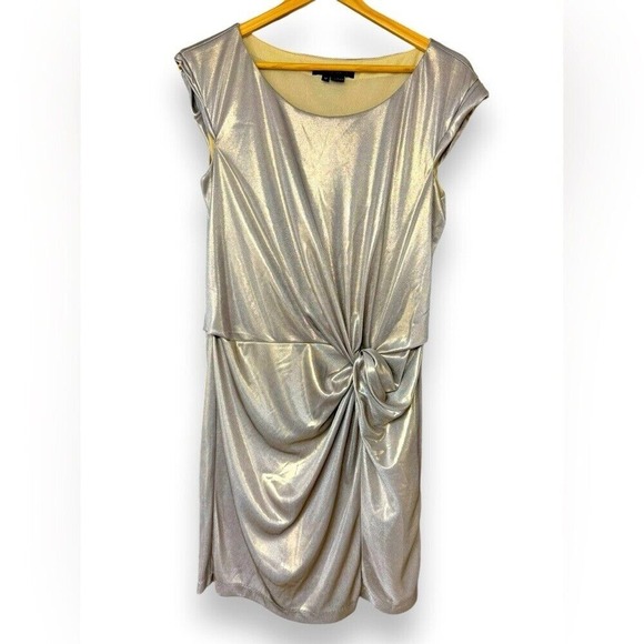Luxurious Cynthia Steffe Metallic Gold Cap Sleeve Dress | Size Medium - Picture 1 of 9